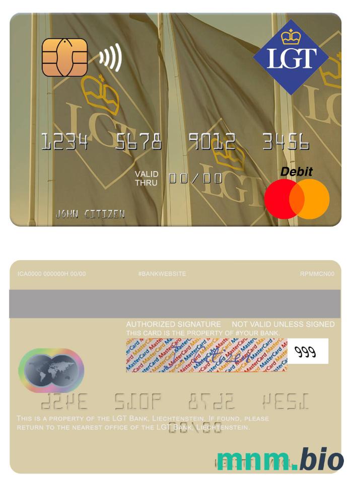 Liechtenstein LGT Bank przykład karty mastercard w formacie PSD